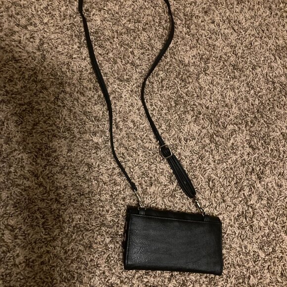 Jessica Simpson Black Clutch Purse 6 Inches Shoulder Strap Card Holder Trifold - Picture 2 of 4